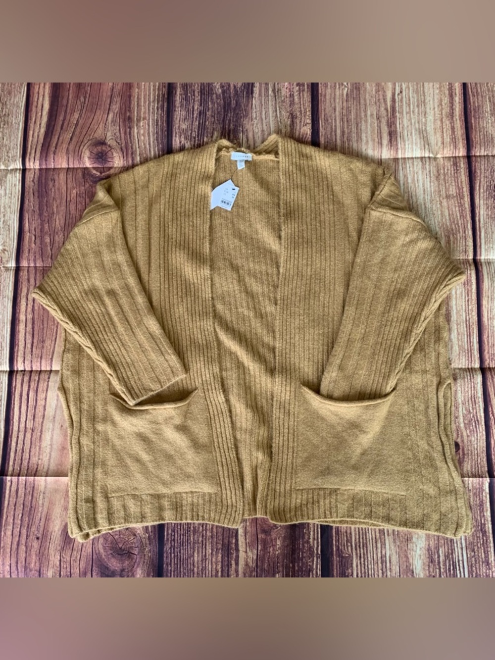 NWT TOPSHOP Women’s Long Sleeve Mustard Knit Open Front Pockets Sweater Size: 12